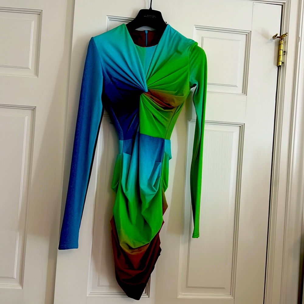 Alex Perry Halton Twisted Knot Rainbow Ombré Mini Dress brand new size 6